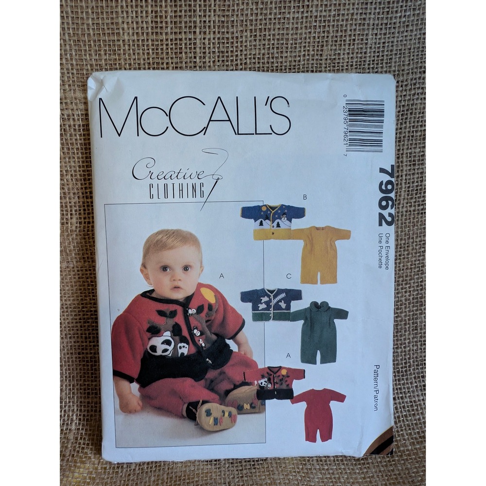 Vintage 1995 McCalls 7962 Baby Jumpsuit Jacket Pattern Panda Snowman Bunny 90s